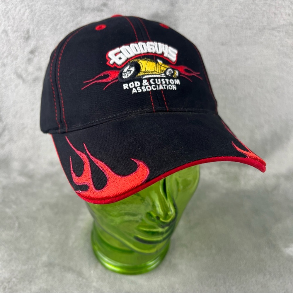 Good Guys Rod Custom Hat Cap Embroidered Adjustable Black Red Flames